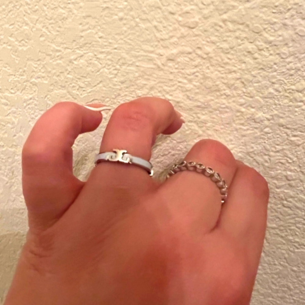TORY BURCH baby blue Band Logo Ring sz 7